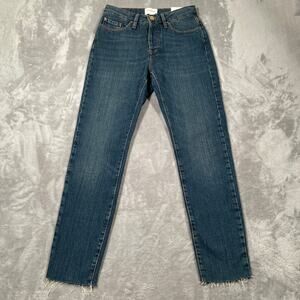 Sezane Denim Jeans Womens 27 Button Fly High Rise Raw Hem Organic Cotton New